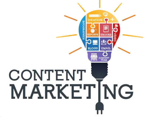 Image of a light bulb representing content marketing with various content types.